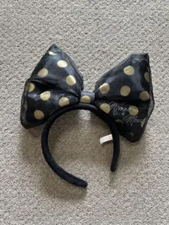 ミニー　カチューシャ　リボン　黒　水玉