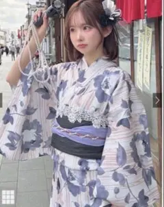 【即日発送】2点セット水彩花柄浴衣[gi1505]グレイル