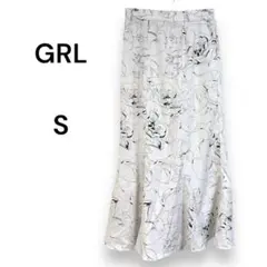 GRL グレイル　フレアスカート S 花柄　白　きれいめ　ポリ　古着　フィット