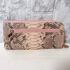 パイソン柄 長財布 L字型ファスナー ピンク 本革風 レディース 大容量 収納