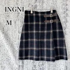 【イング】ネイビー チェック柄 ミニタイトスカート M 台形 a4977