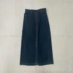 フロントジップ デニムロングスカート インディゴ タイト Mサイズ マキシ丈のサムネイル
