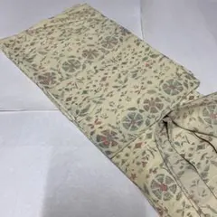 正絹　小紋着物 ベージュ系 花柄　沙羅　京呉服　京仕立て