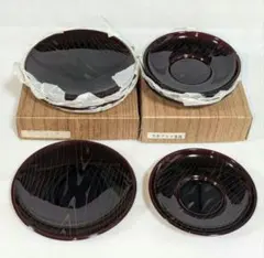 毛彫　銘々皿と茶托　5枚揃え　セット　漆器　茶道具　和食器