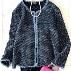 美品 レリアン 大きいサイズ 13+ ウール ツイード ニットカーディガン