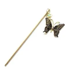 和風　透かし模様　蝶フレーム　簪