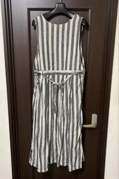 美品 ubasoku 胸切替フリルコクーン半袖ワンピース ピンタック リネン 