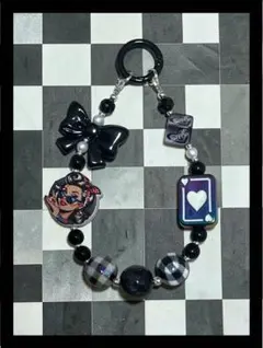 BLACK ビーズストラップ（透明ホルダー付き）