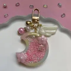 38 レジン　シャカシャカキーホルダー　シェイカー 夢かわ　月　花　羽