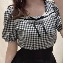 evelyn フリルレースカットTP ギンガム