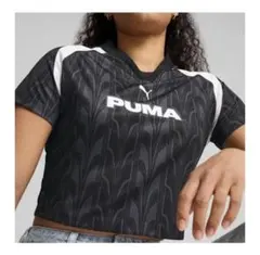 PUMA プーマ　クロップドTシャツ ブラック/ホワイト　グレー　L レディース
