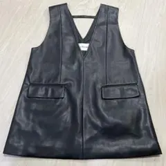 RayBEAMS ブラックレザーVネックジレ ベスト レイヤード オールシーズンのサムネイル
