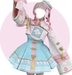 キョンシー風ロリータコスプレ 3点セット ピンク×水色