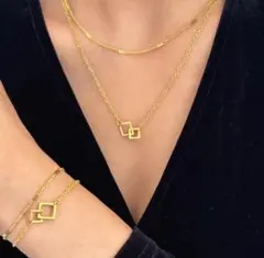 サージカルステンレス 【２セット】 ネックレスとブレスレット ダブルスクエア