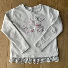 ウサギ刺繍レース付きトレーナー