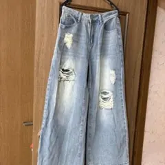 Dazy ダメージ ワイドデニムパンツ ライトブルー S
