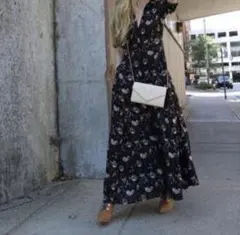 【美品】ザラ　フラワープリント　ロングシャツワンピース　M