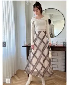 レース刺繍チェック柄フレアスカート[tu507] チュール　ロング