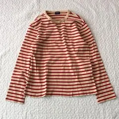 ユニクロ ボーダーロンT ベージュ 赤 M 長袖 カジュアル 定番