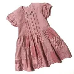 【美品】ベビーピンクハウス　半袖　ワンピース　パッチワーク　キッズ　子供服　赤のサムネイル