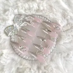 スナ系ワンホン埋め尽くしちゅるんギャルネイル フレンチガーリーネイルチップ