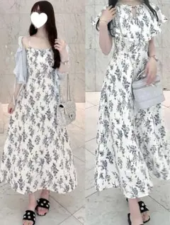 しまむらnako 花柄ラッフルキャミワンピース ブルー L ケープ付き
