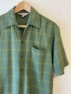 60s 当時物　レーヨンシャツ　緑　開襟　ボックス　ヴィンテージ