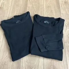 【中古品】無印良品　あったか綿　厚手　クルーネック　Ｌ　ブラック2枚組　メンズ