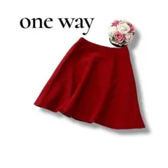 one way ワンウェイ　レディース　ひざ丈フレアスカート　ニット　赤　Mのサムネイル