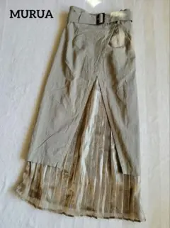 MURUA カーキ系 異素材mix ロングスカート M