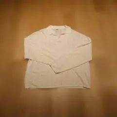 アイボリー 長袖ポロシャツ ケーブル編み