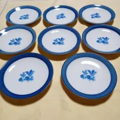 有田焼　萩窯　陶器小皿12cm 8枚 取皿　醤油皿　銘々皿　野菜蕪図　青基調