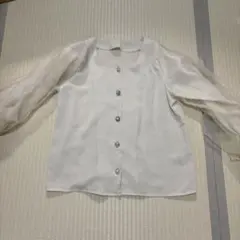 チュール長袖スクエアネックブラウス