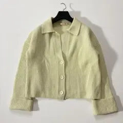 美品　バッカ　ウールカシミヤリブニットカーディガン　黄緑のサムネイル