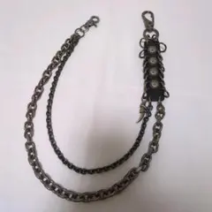 ラス1★ウォレットチェーン シルバー ドラゴンの爪 スタッズ 菊紋 レザー風