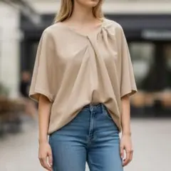 美品 ドレスキップ DRESKIP トップス L ベージュ 五分袖