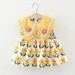【新品 海外子供服】 花柄 フリル襟 ベビーワンピース 夏服 80-90 女の子
