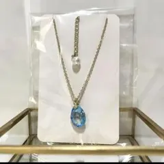 【SWAROVSKI】新品 ネックレス 大ぶり ゴールド ブルー クリスタル