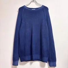 BEAUTY&YOUTH ウール100% 畦編みクルーネックニット L ブルー