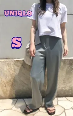 【UNIQLO】サテン リラックス イージー ストレートパンツ グリーン S