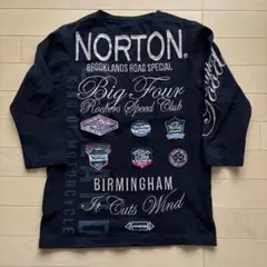 美品 Norton ノートン 七分丈Tシャツ 刺繍 ワッペン ブラック S