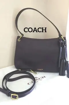 COACH パープル レザー タッセル付きショルダーバッグ