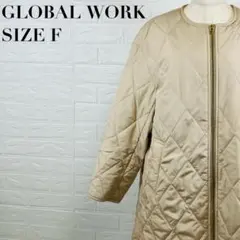 GLOBAL WORK ファーベスト付キルティングコート 3WAY F ベージュ