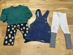 女の子80cm デニムオーバーオール　ジャンパースカート 緑トレーナー花柄パンツ