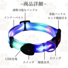 光る首輪 犬用 夜 散歩 LEDライト 犬用首輪 USB充電 ブルー 安全 夜道
