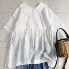 極美品 ハバーサック Bshop リネンギャザーブラウス プルオーバー