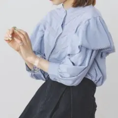 極美品✨定価1.3万❤️ ブルー 洗える ビクトリアンコットンレース 