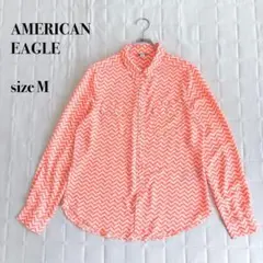 .AMERICAN EAGLE ギザギザ柄 長袖シャツ M オレンジ 総柄のサムネイル