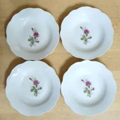 未使用　アンティーク　中皿4枚　深皿　薔薇柄　洋食器　花柄波型皿
