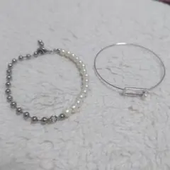 パールとシルバーのブレスレット　2個セット